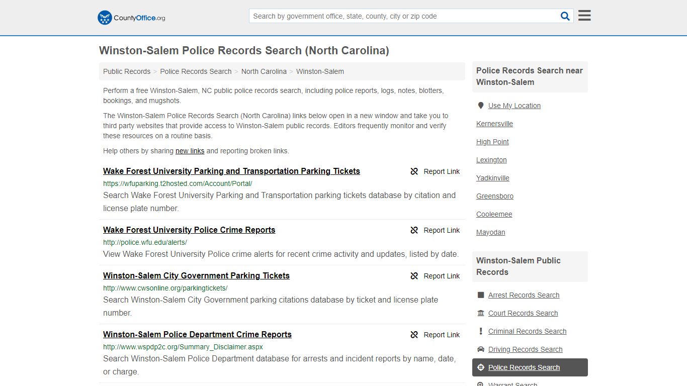 Winston-Salem Police Records Search (North Carolina) - County Office